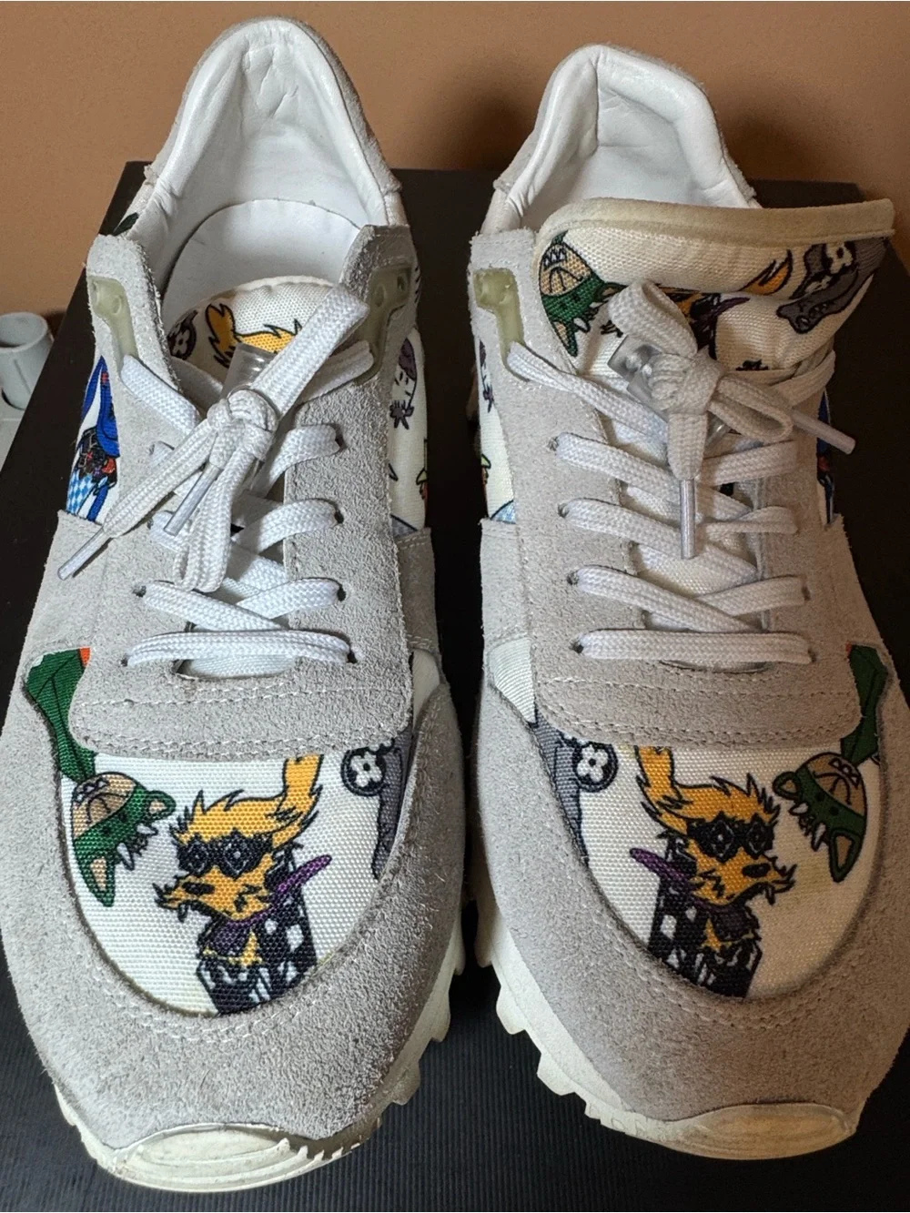 Louis Vuitton Gray & White Suede Graphic Sneakers